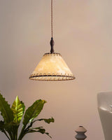 Hanglamp met hout en stof