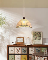 Hanglamp met hout en stof