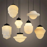 Vintage witte melkglas geometrische kruik hanglamp