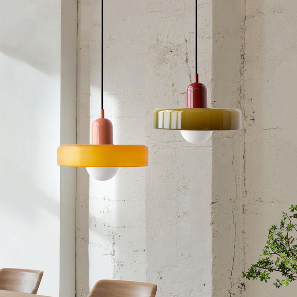 Bauhaus hanglamp gekleurd glas rond