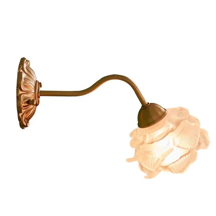 Vintage koperen bloemblad glazen wandlamp