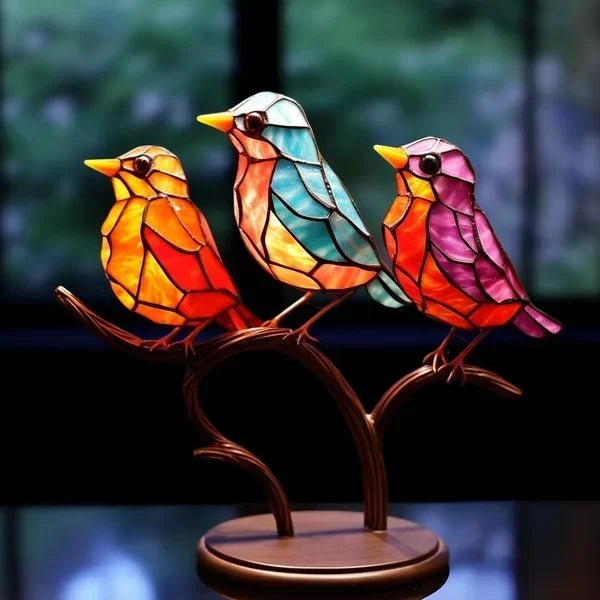 Luxe AvianElegance - Vogels in gekleurd glas voor een geraffineerd interieurontwerp