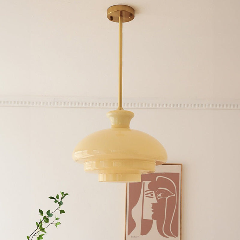 Bauhaus hanglamp van roomgeel glas