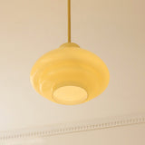 Bauhaus hanglamp van roomgeel glas