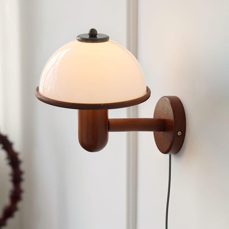 Paddestoel houten wandlamp