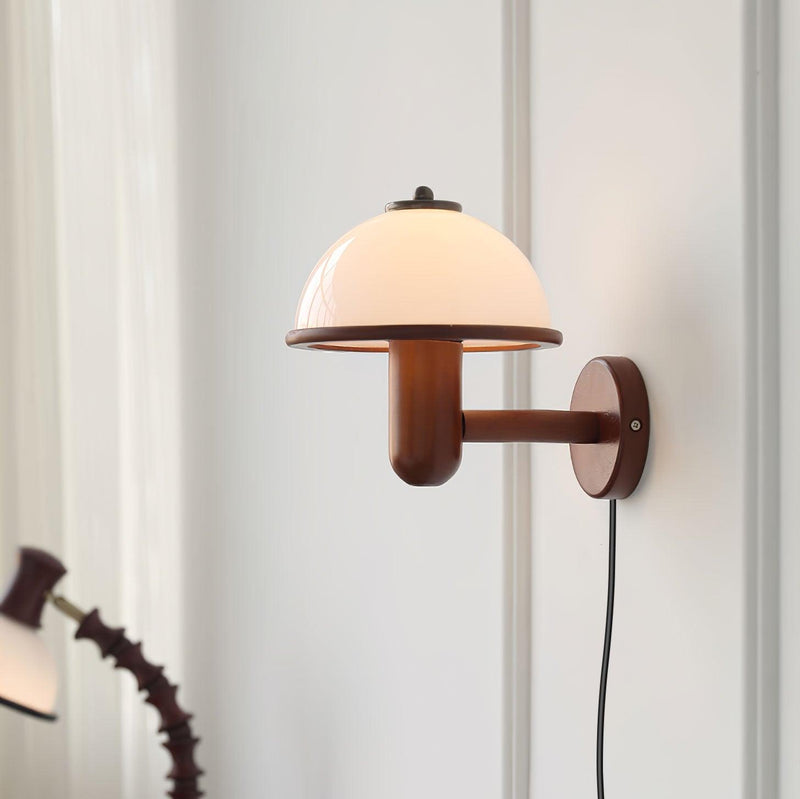 Paddestoel houten wandlamp