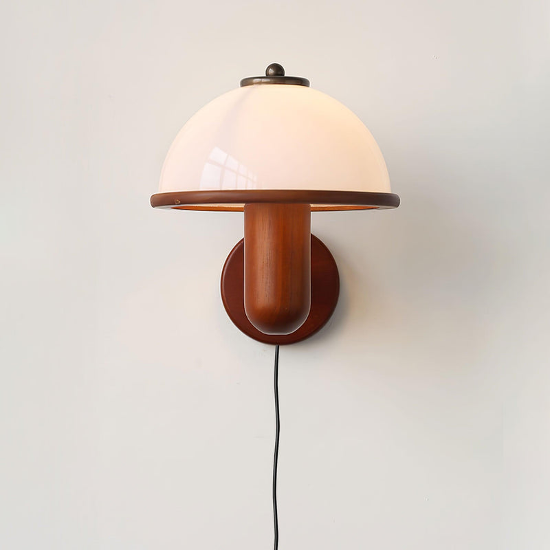 Paddestoel houten wandlamp