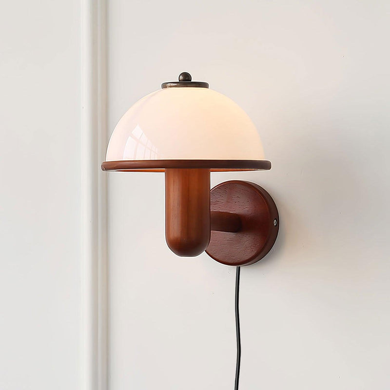 Paddestoel houten wandlamp