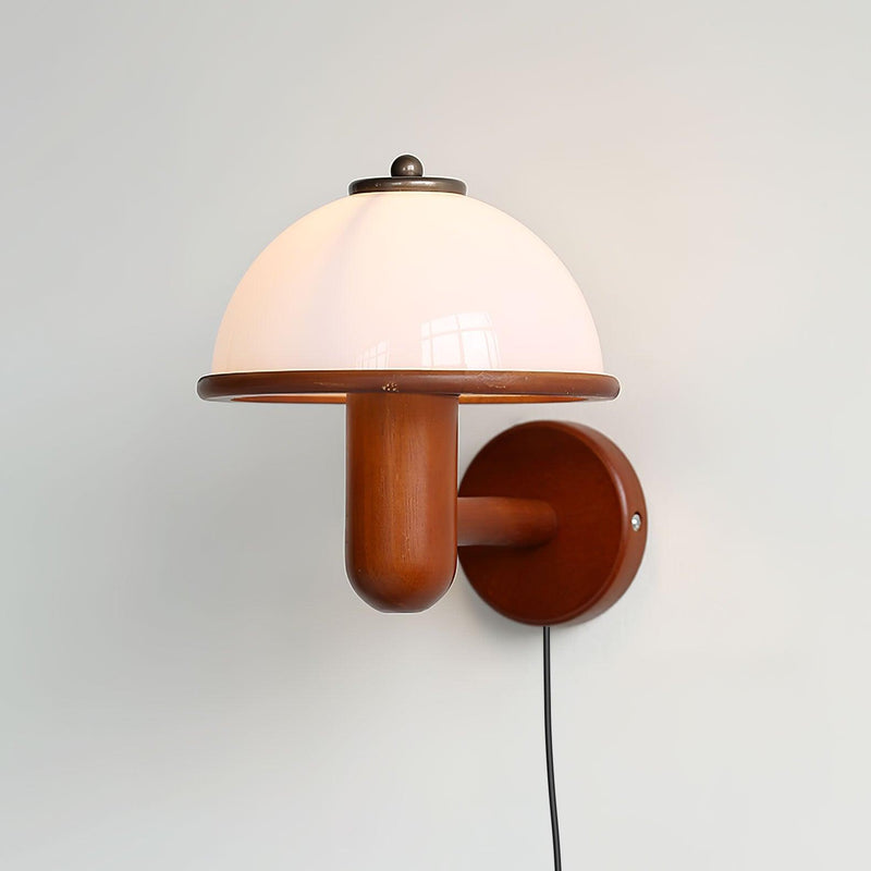 Paddestoel houten wandlamp