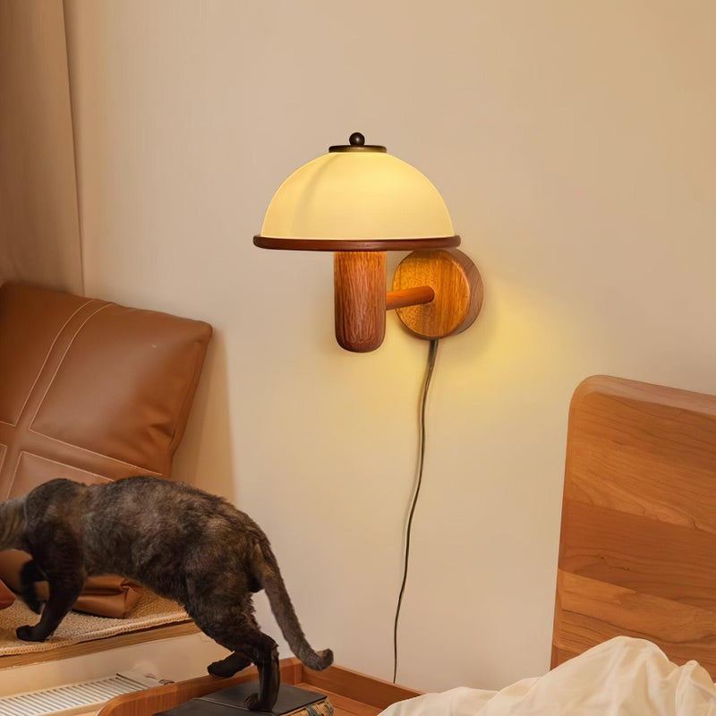 Paddestoel houten wandlamp