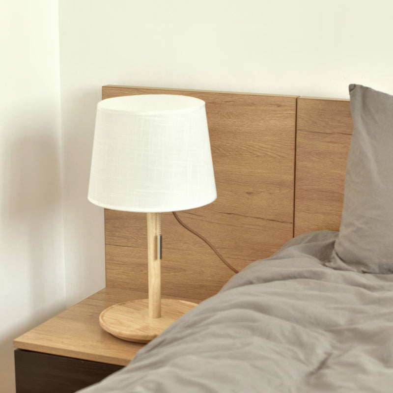 Gentle Glow Scandinavische walnotenlamp met luxe stoffen accenten - Stralend thuis Amsterdam