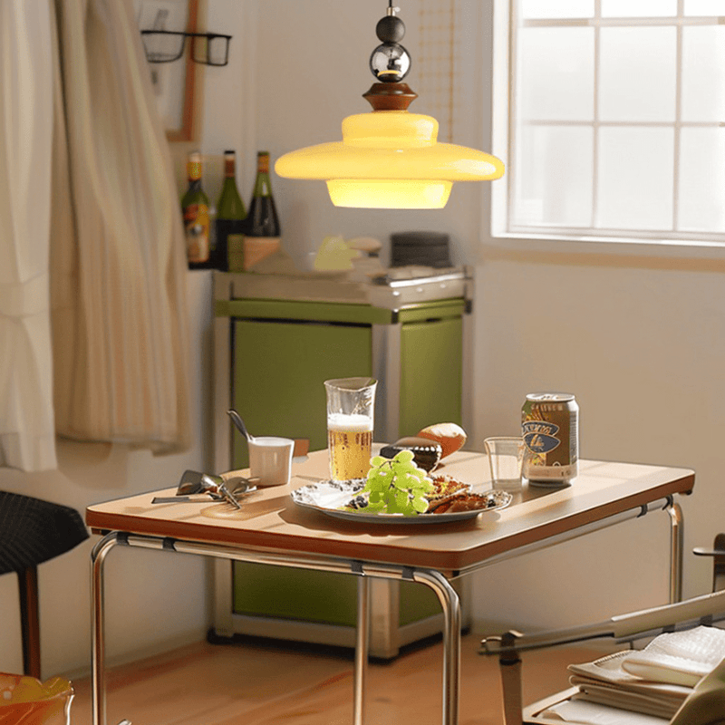 Middeleeuwse stijl glas beige eetkamer hanglamp - Stralend thuis Amsterdam