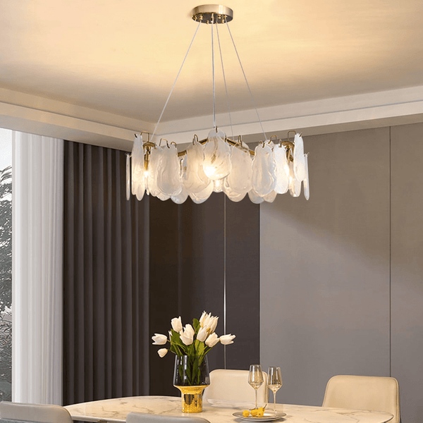 Moderne 6 - lichts glazen kroonluchter met wolken en verstelbare kabels - Stralend thuis Amsterdam