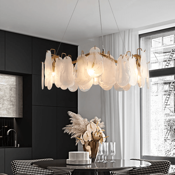 Moderne 6 - lichts glazen kroonluchter met wolken en verstelbare kabels - Stralend thuis Amsterdam