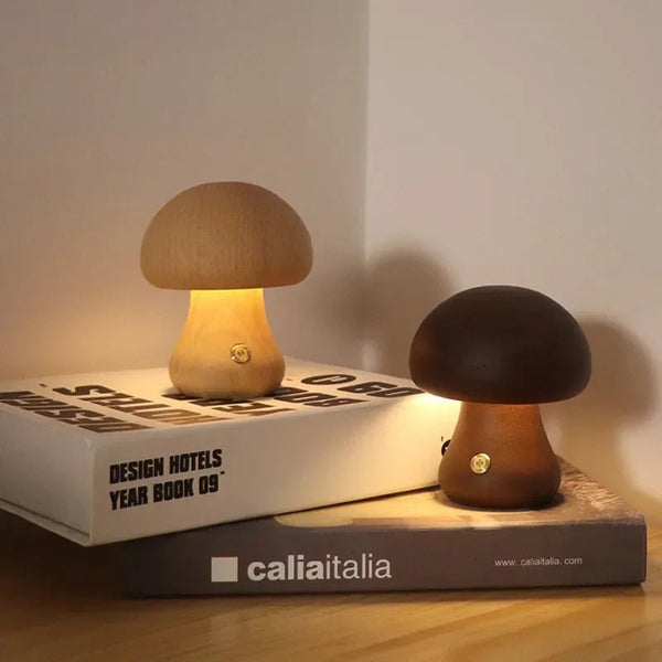 Oplaadbare Houten Paddestoelen Tafellamp - Stralend thuis Amsterdam