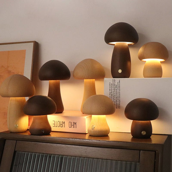 Oplaadbare Houten Paddestoelen Tafellamp - Stralend thuis Amsterdam