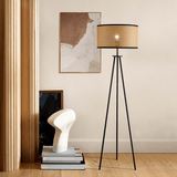 Rotan driepoot vloerlamp - Stralend thuis Amsterdam