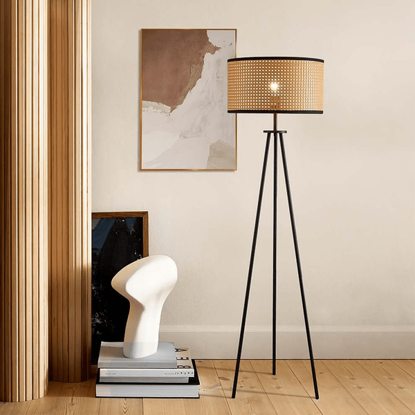 Rotan driepoot vloerlamp - Stralend thuis Amsterdam