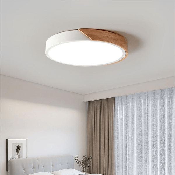 Scandinavische houten macaron ronde plafondlamp - Stralend thuis Amsterdam