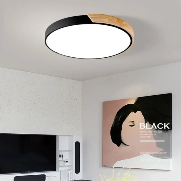 Scandinavische houten macaron ronde plafondlamp - Stralend thuis Amsterdam